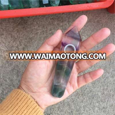 Customized natural rainbow fluorite stone crystal smoking pipe