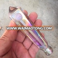 Wholesale Natural Rainbow Aura Quartz Plating Titanium Quartz Crystal Smoking Pipes